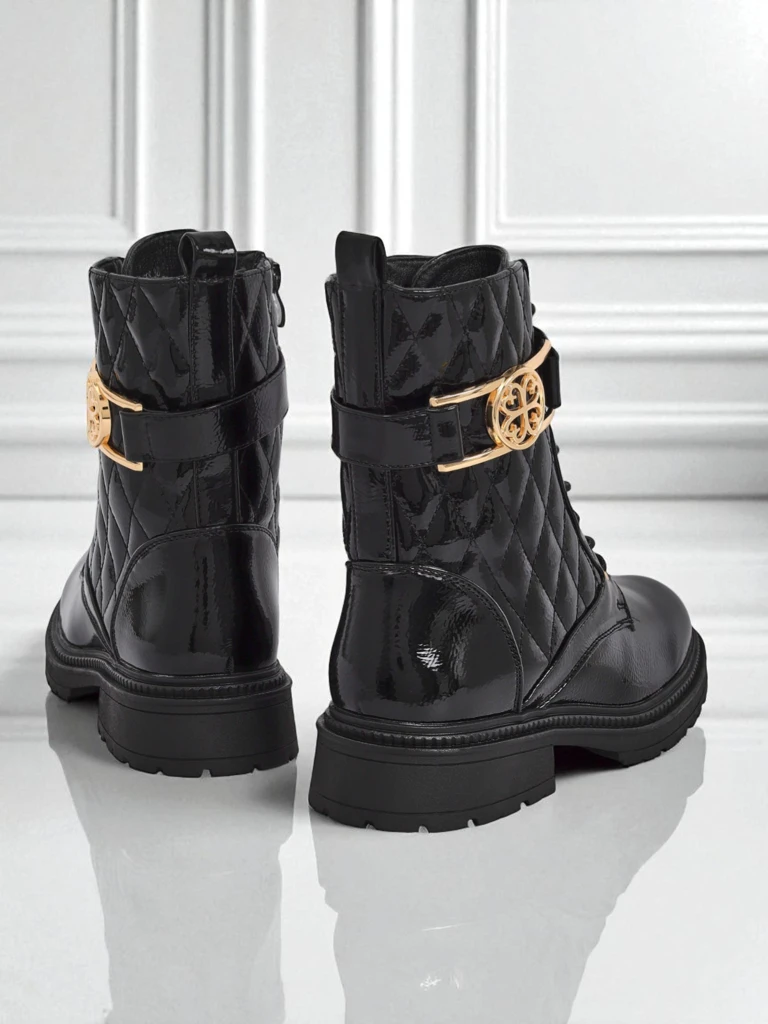 Дамски капитонирани боти от екологична лакирана кожа Opal Verge