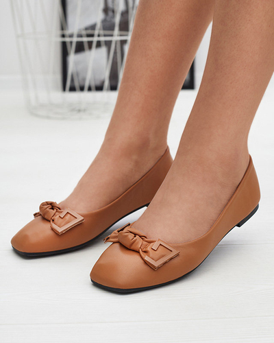 Дамски балерини в цвят камила с декорация на носа Caxien- Footwear
