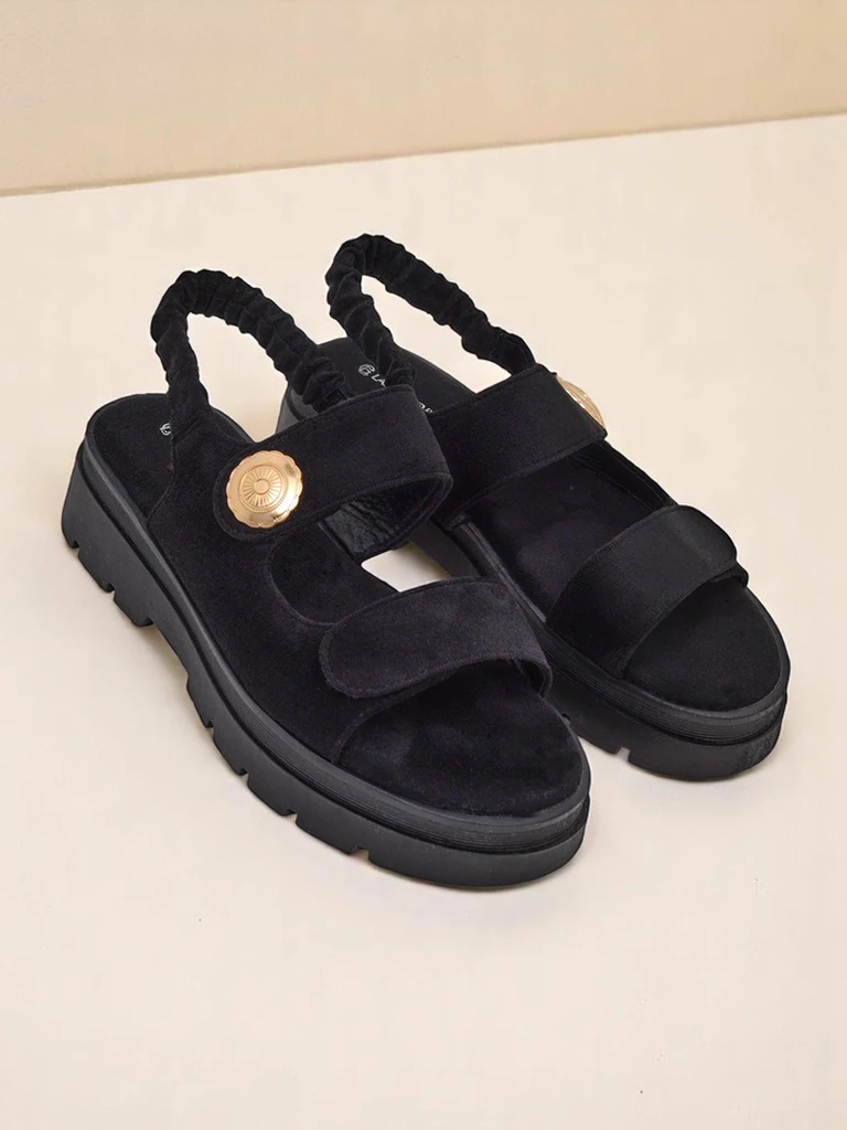 Дамски сандали Royalfashion Anthea Nero – черен велур, платформа 5 см