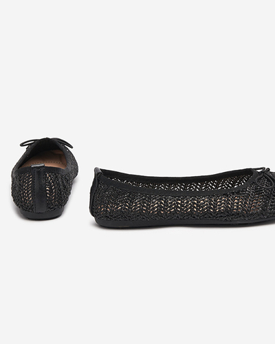 Czarne damskie plecione balerinki Wewo - Obuwie